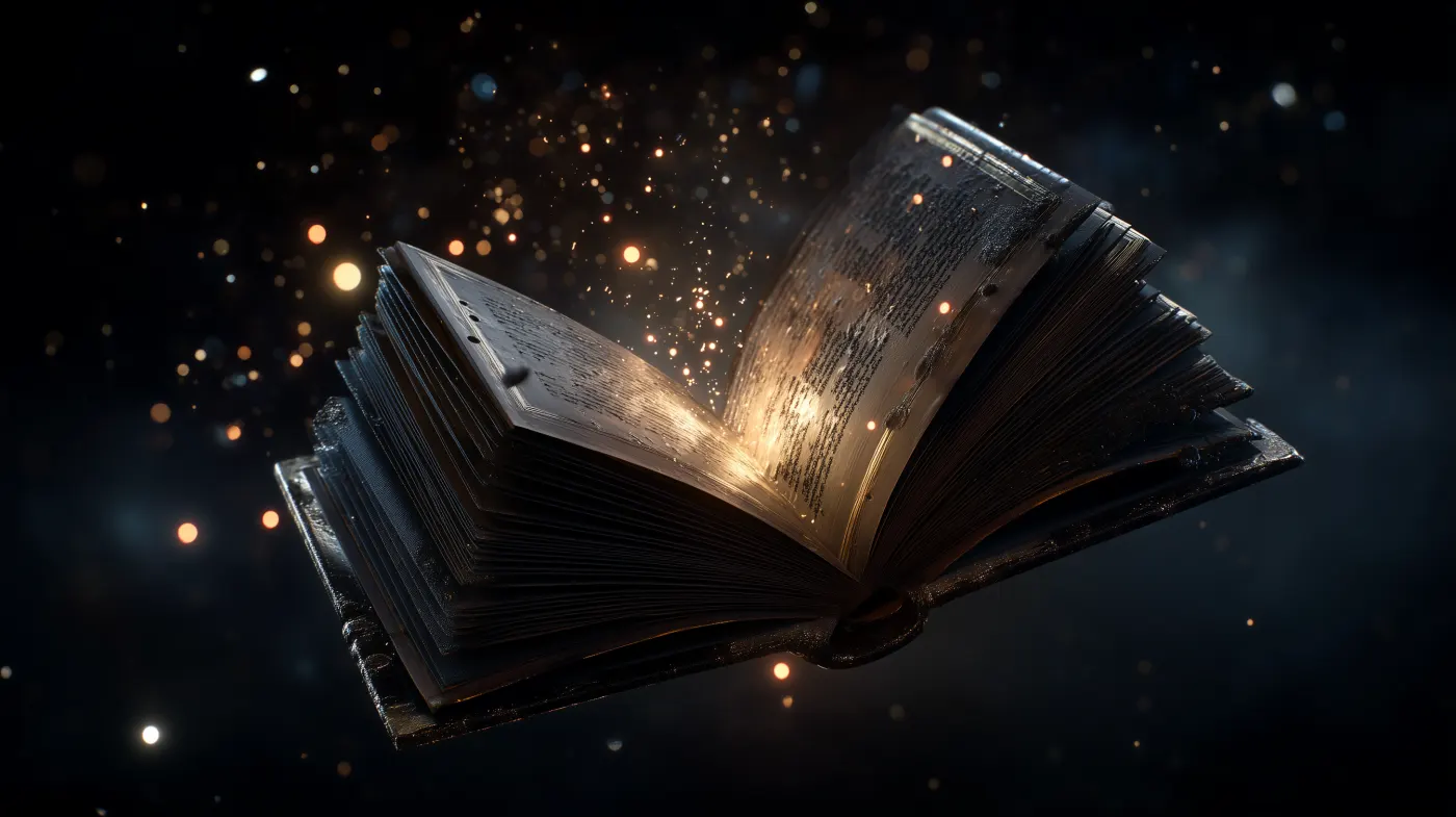 A cosmic book opening into light