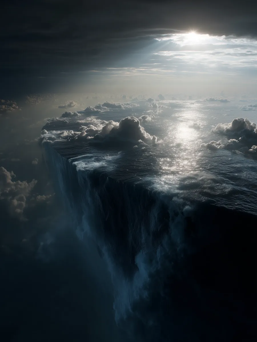 A cinematic ocean spilling over the world