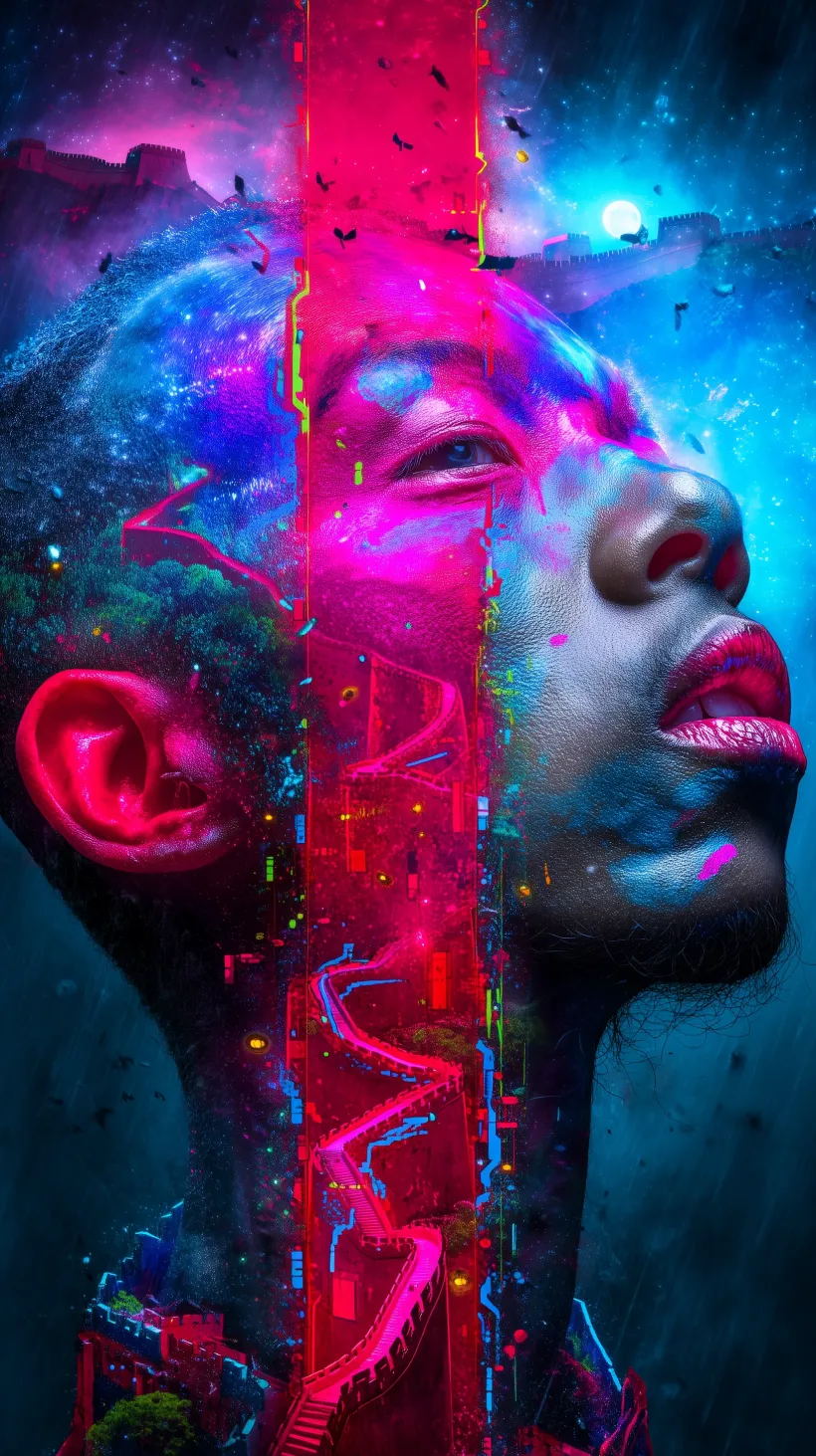 A surreal portrait with a galaxy within