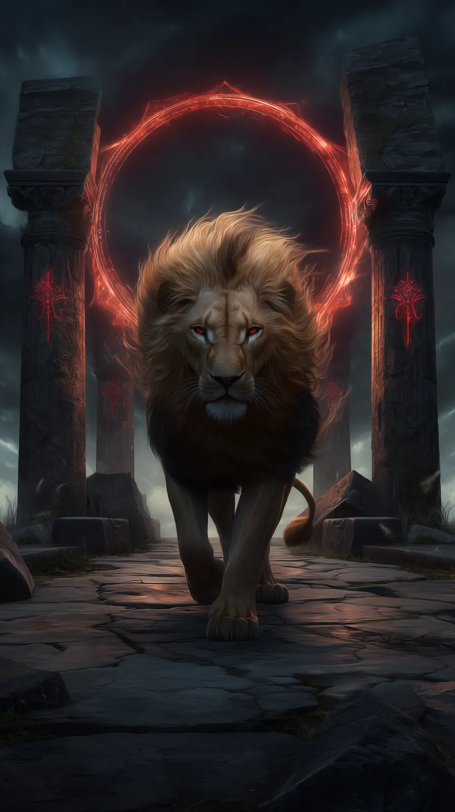 A majestic lion entering the light